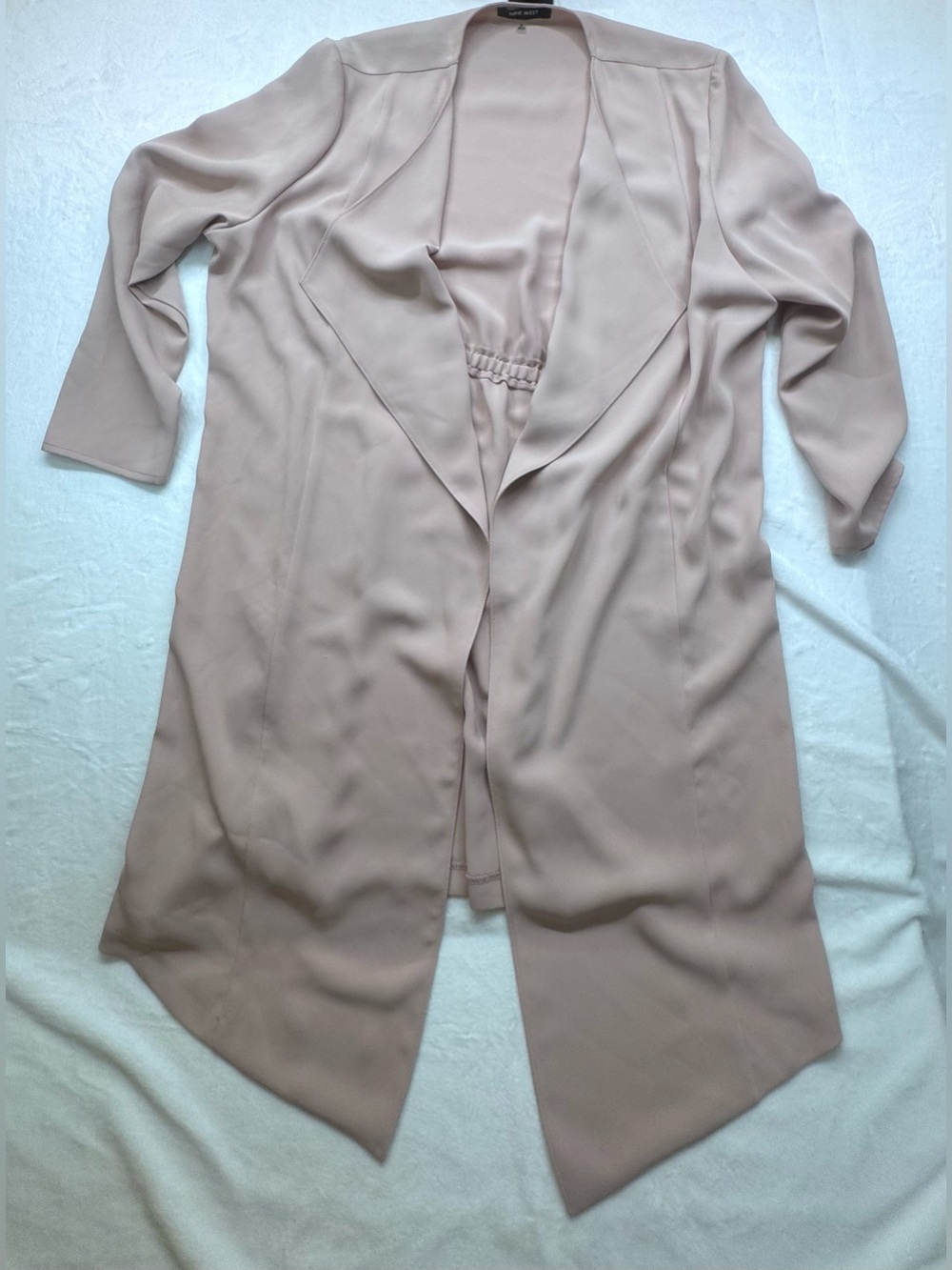 Nine West Soft Crepe Duster Jacket Blush Pink Open Front Drape Trench Size XL - Picture 3 of 12